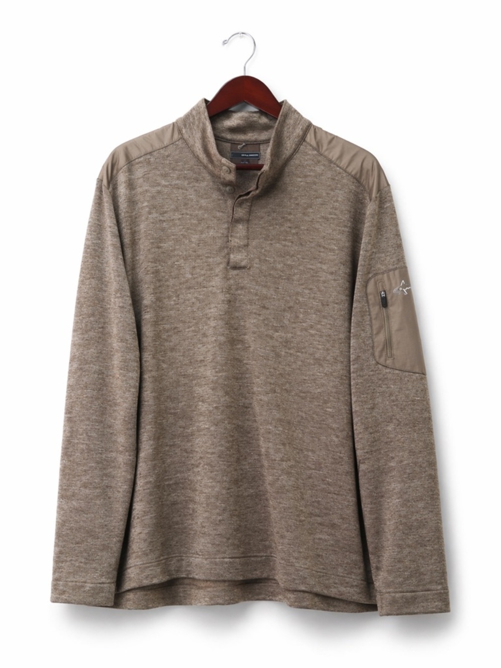 Greg Norman XXL Golf Pullover Taupe Mock Neck 4 Button Shark Logo